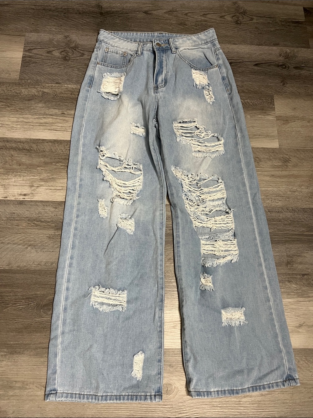 Light Blue Distressed Wide-Leg Jeans